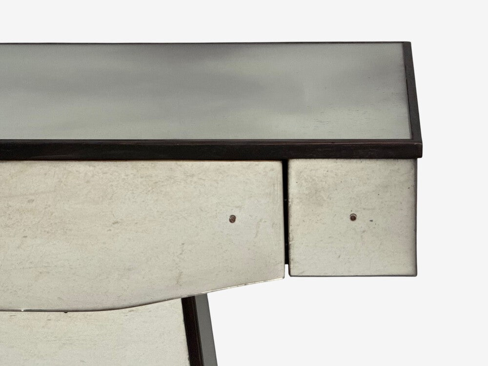Mid-Century Modern Style, Painted Wood, Distressed Glass, Mirrored Nightstands