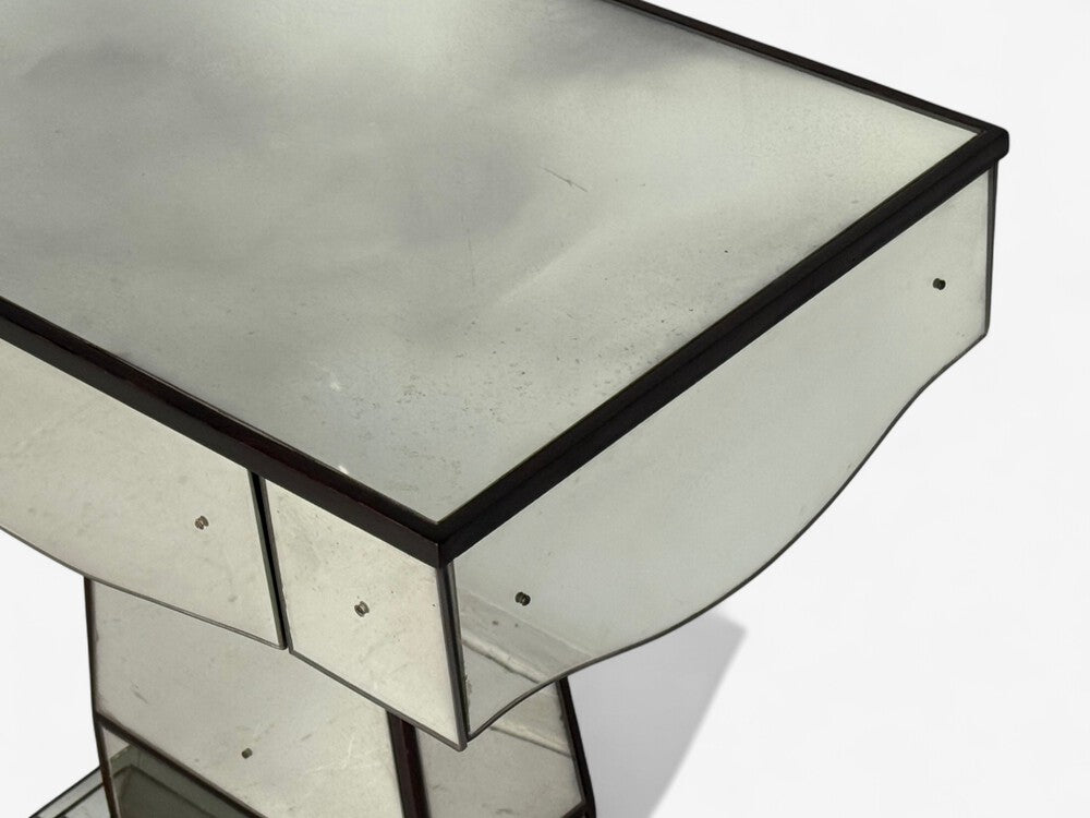 Mid-Century Modern Style, Painted Wood, Distressed Glass, Mirrored Nightstands