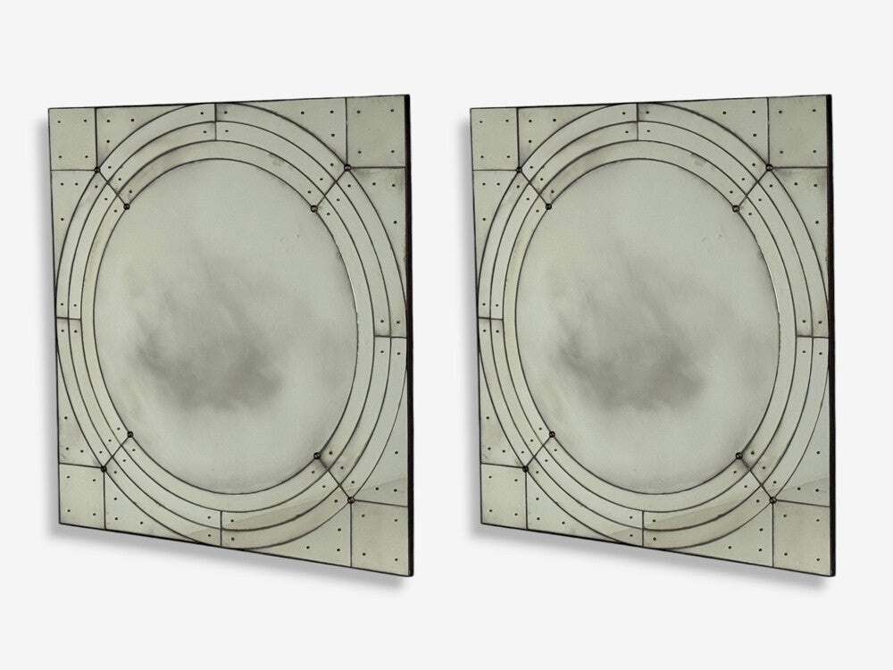 Art Deco Style, Antique Glass, Painted Wood, Square Venetian Wall Mirrors