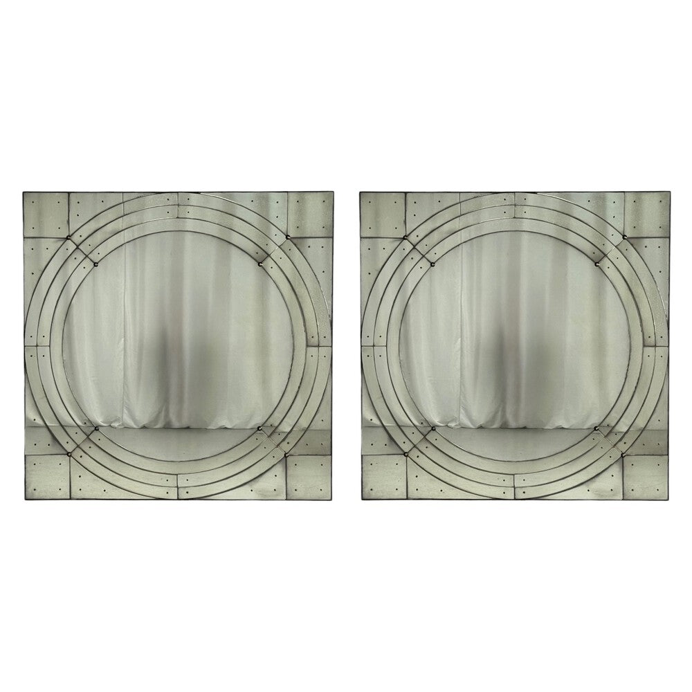 Art Deco Style, Antique Glass, Painted Wood, Square Venetian Wall Mirrors