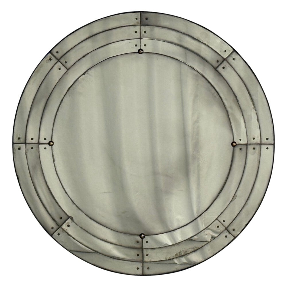 Art Deco Style, Antique Glass, Painted Wood, Round Venetian Wall Mirror