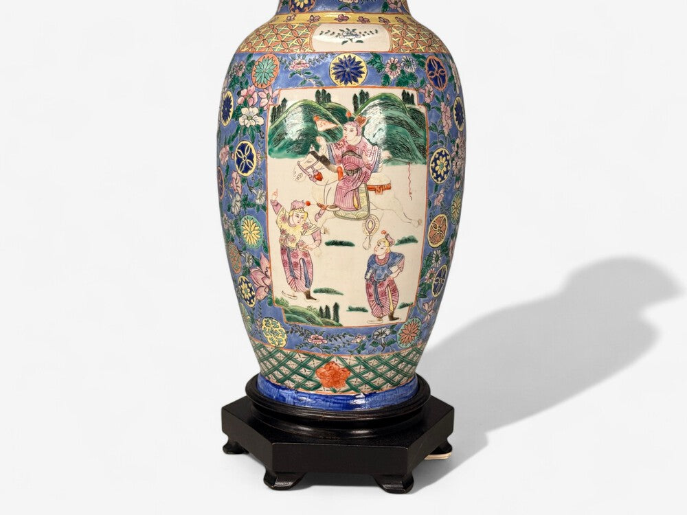 Famille Rose, Large Chinese Table Lamps, Porcelian, Rosewood, China, 19th c.