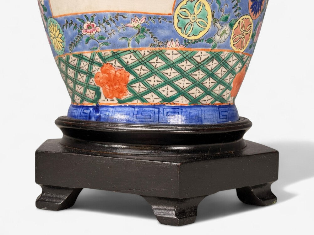 Famille Rose, Large Chinese Table Lamps, Porcelian, Rosewood, China, 19th c.
