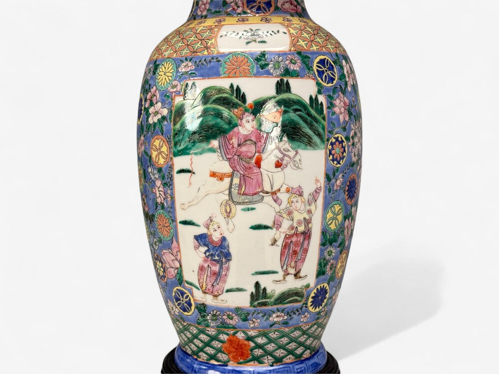 Famille Rose, Large Chinese Table Lamps, Porcelian, Rosewood, China, 19th c.
