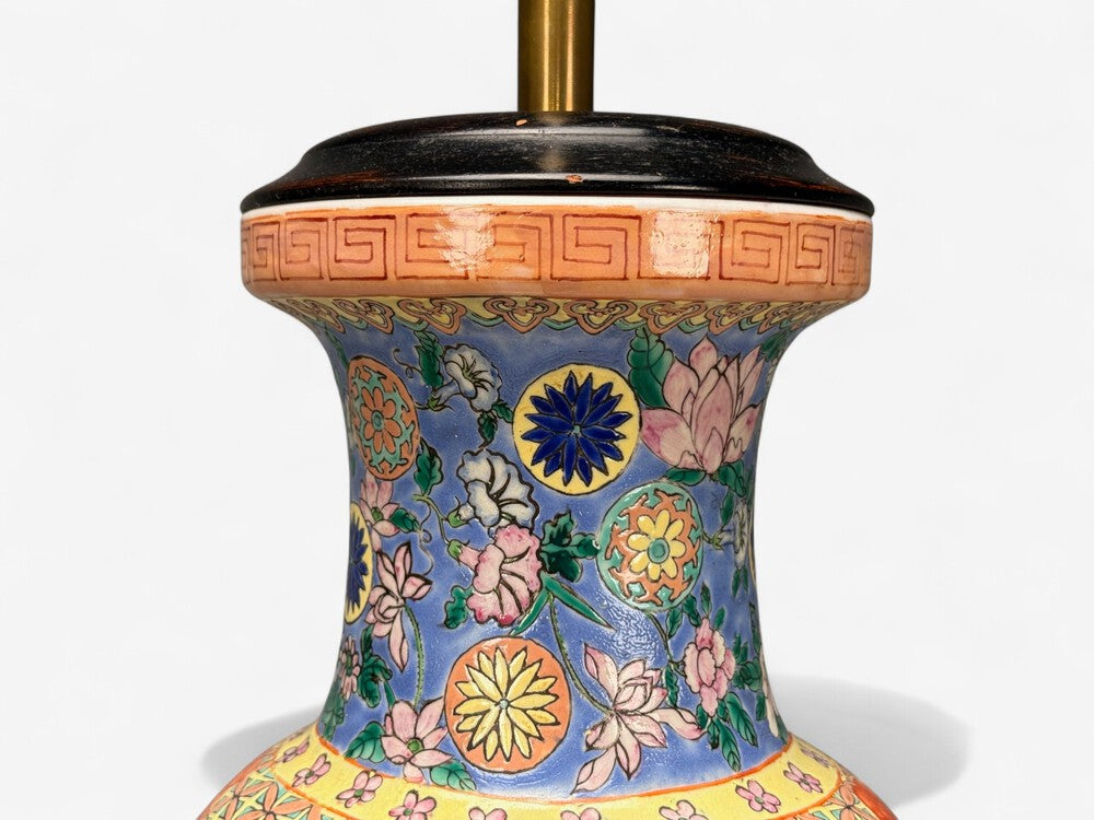Famille Rose, Large Chinese Table Lamps, Porcelian, Rosewood, China, 19th c.