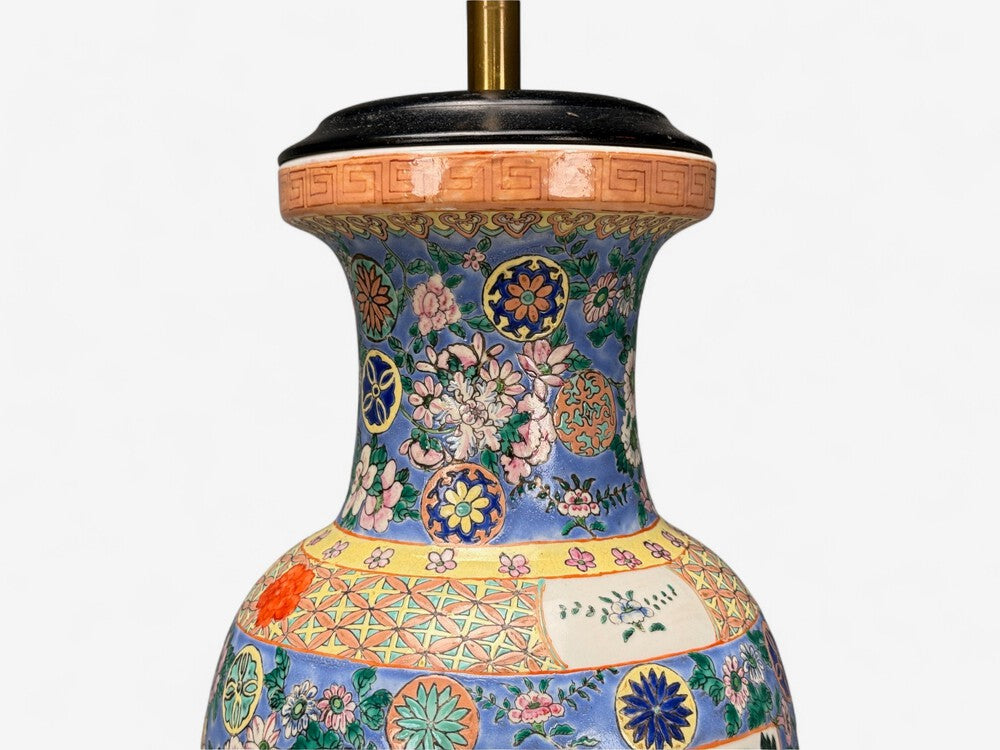 Famille Rose, Large Chinese Table Lamps, Porcelian, Rosewood, China, 19th c.