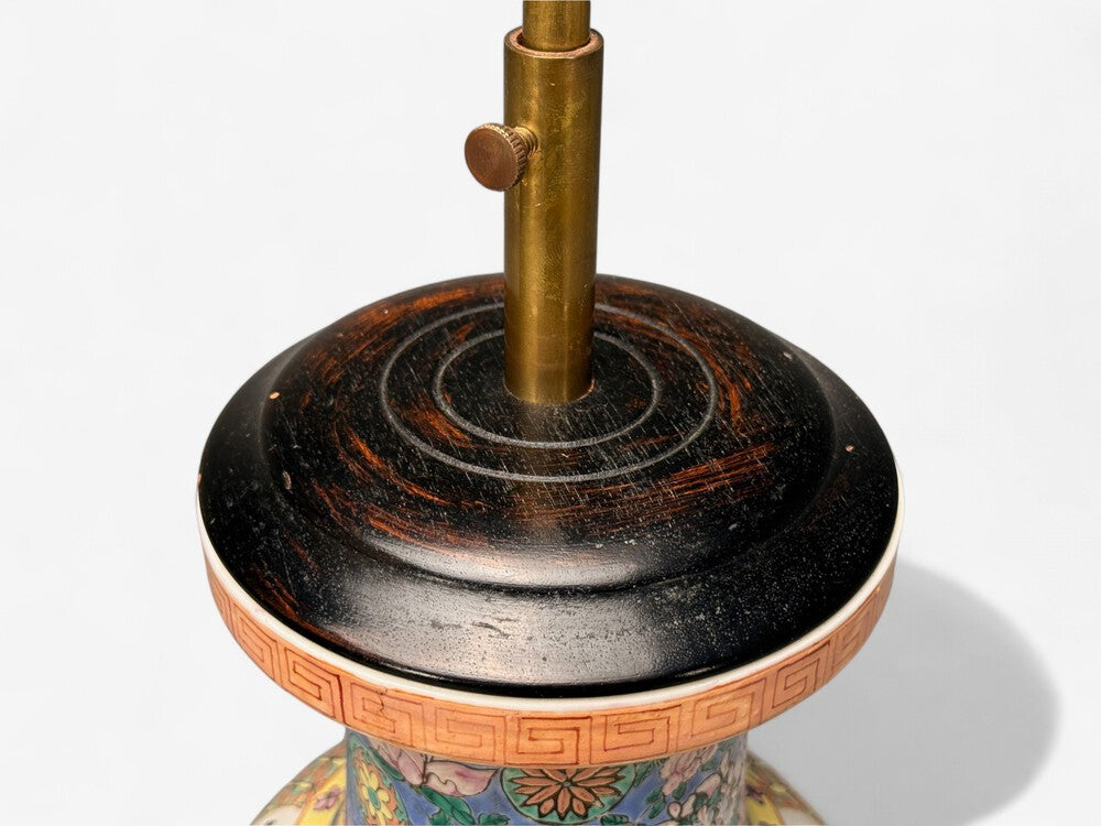 Famille Rose, Large Chinese Table Lamps, Porcelian, Rosewood, China, 19th c.