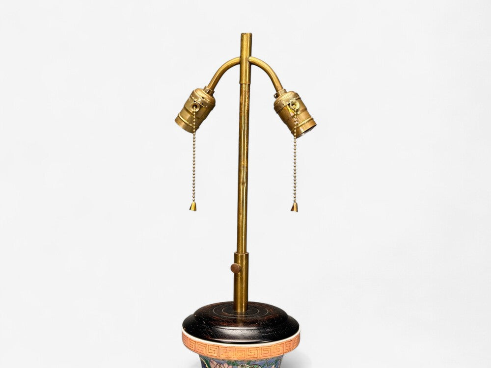 Famille Rose, Large Chinese Table Lamps, Porcelian, Rosewood, China, 19th c.