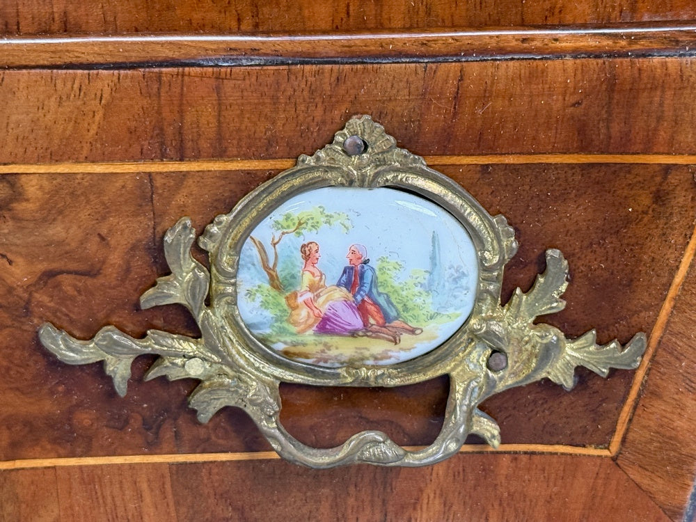 Louis XV Style, Small Bombay Chest, Walnut, Porcelain, Bronze, Austria, 19th c.