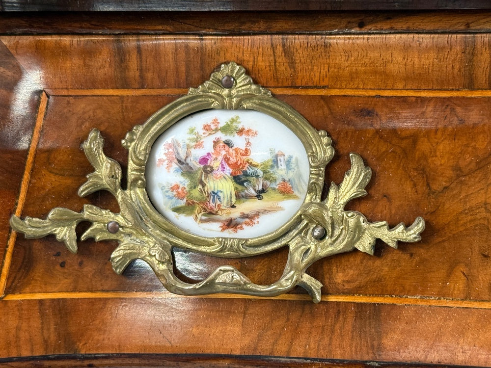 Louis XV Style, Small Bombay Chest, Walnut, Porcelain, Bronze, Austria, 19th c.
