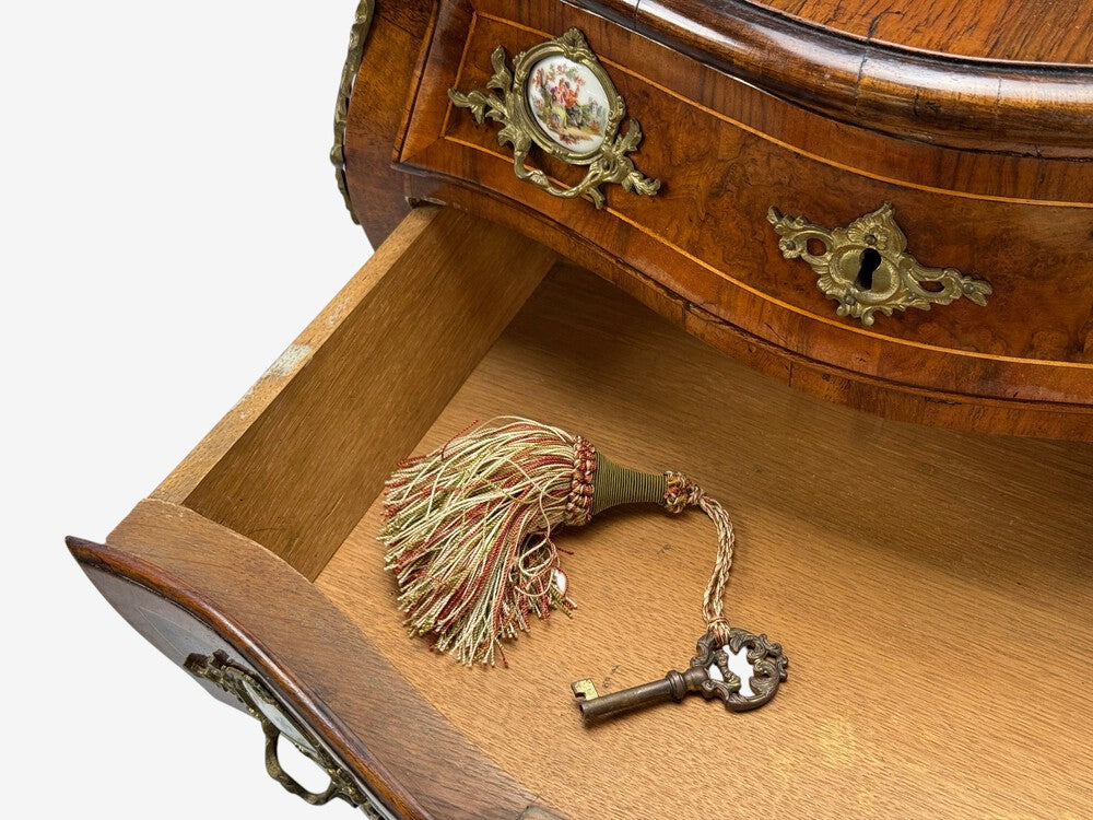Louis XV Style, Small Bombay Chest, Walnut, Porcelain, Bronze, Austria, 19th c.