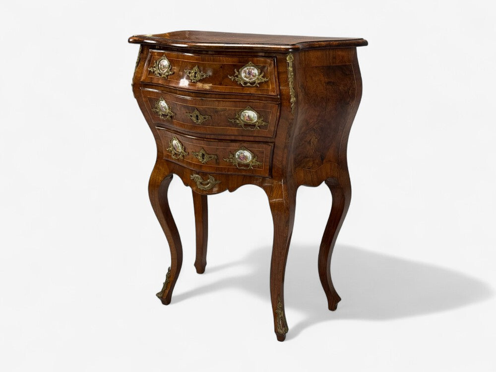 Louis XV Style, Small Bombay Chest, Walnut, Porcelain, Bronze, Austria, 19th c.