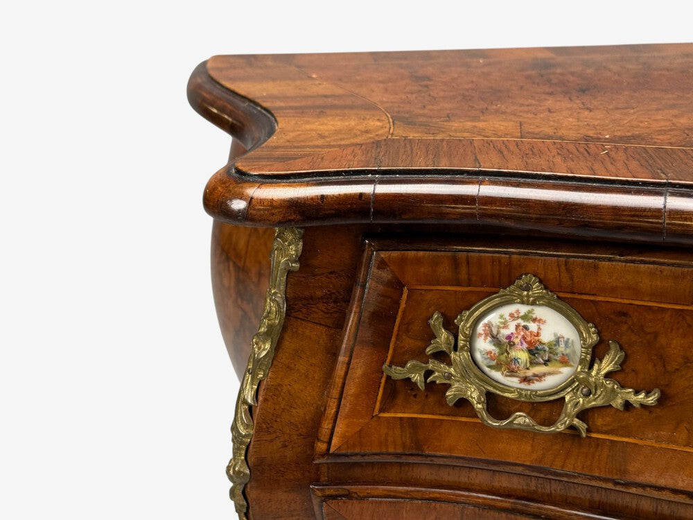 Louis XV Style, Small Bombay Chest, Walnut, Porcelain, Bronze, Austria, 19th c.