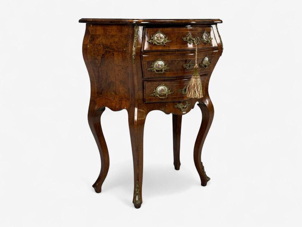 Louis XV Style, Small Bombay Chest, Walnut, Porcelain, Bronze, Austria, 19th c.