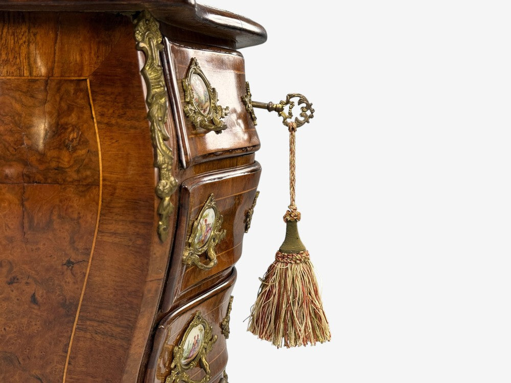 Louis XV Style, Small Bombay Chest, Walnut, Porcelain, Bronze, Austria, 19th c.
