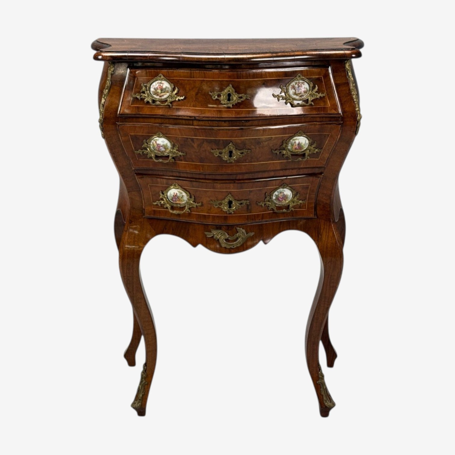 Louis XV Style, Small Bombay Chest, Walnut, Porcelain, Bronze, Austria, 19th c.