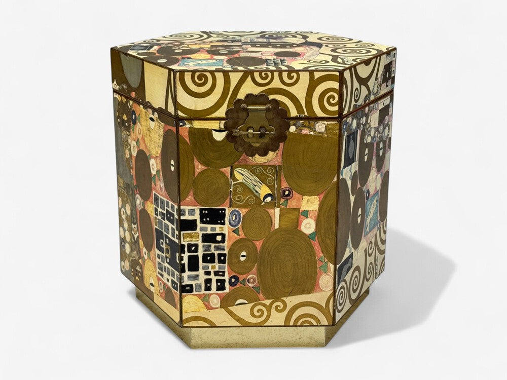 Austrian Mid-Century Modern, Gustav Klimt Style Wallpaper, Hinged Storage Box, 20th c.