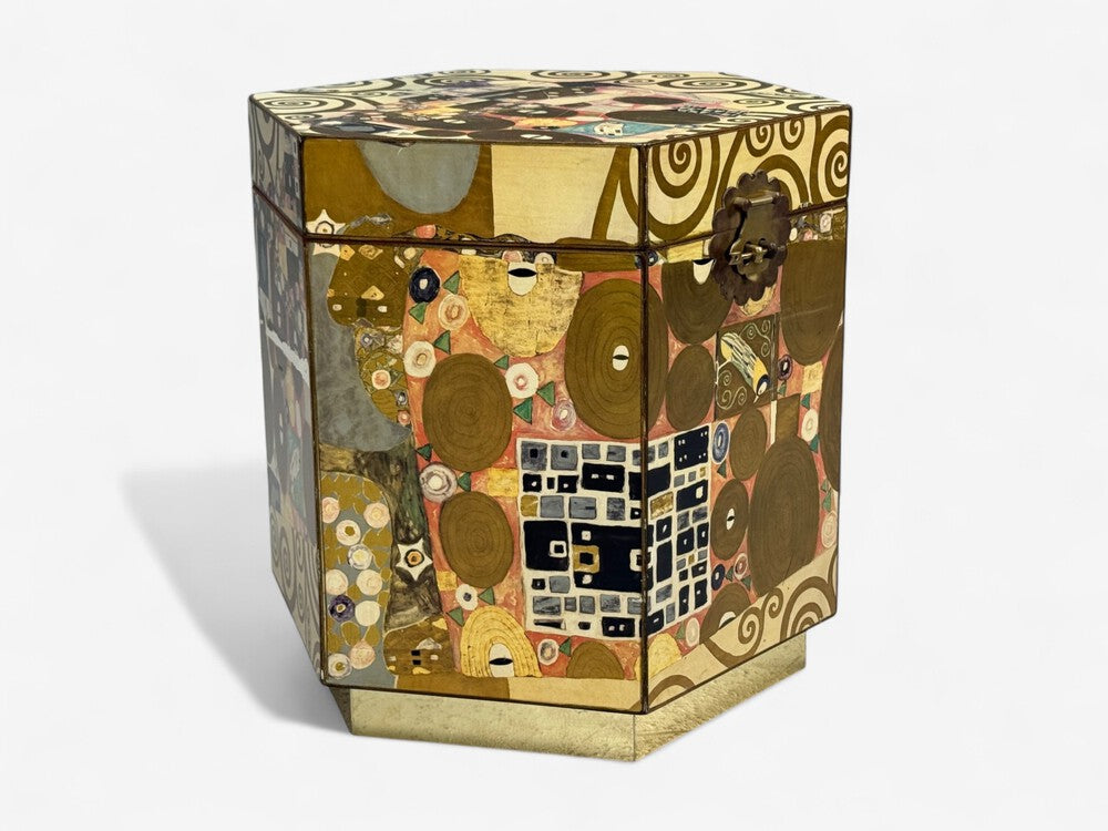 Austrian Mid-Century Modern, Gustav Klimt Style Wallpaper, Hinged Storage Box, 20th c.