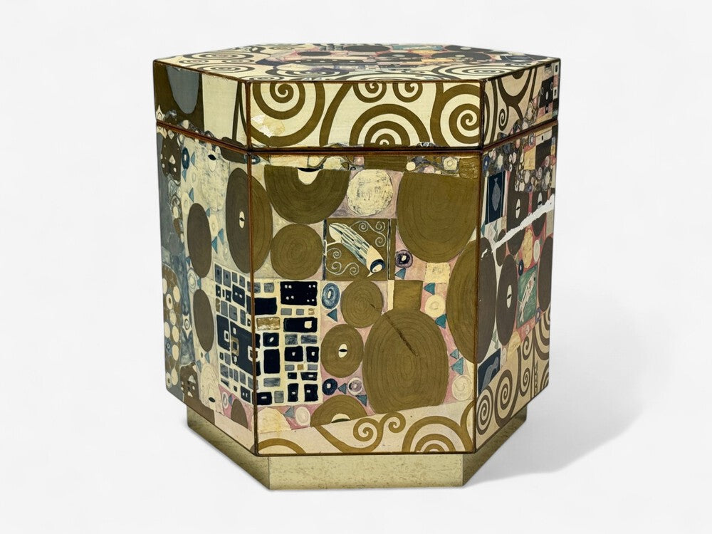 Austrian Mid-Century Modern, Gustav Klimt Style Wallpaper, Hinged Storage Box, 20th c.