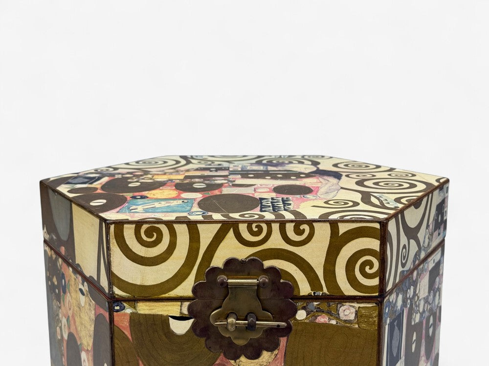 Austrian Mid-Century Modern, Gustav Klimt Style Wallpaper, Hinged Storage Box, 20th c.