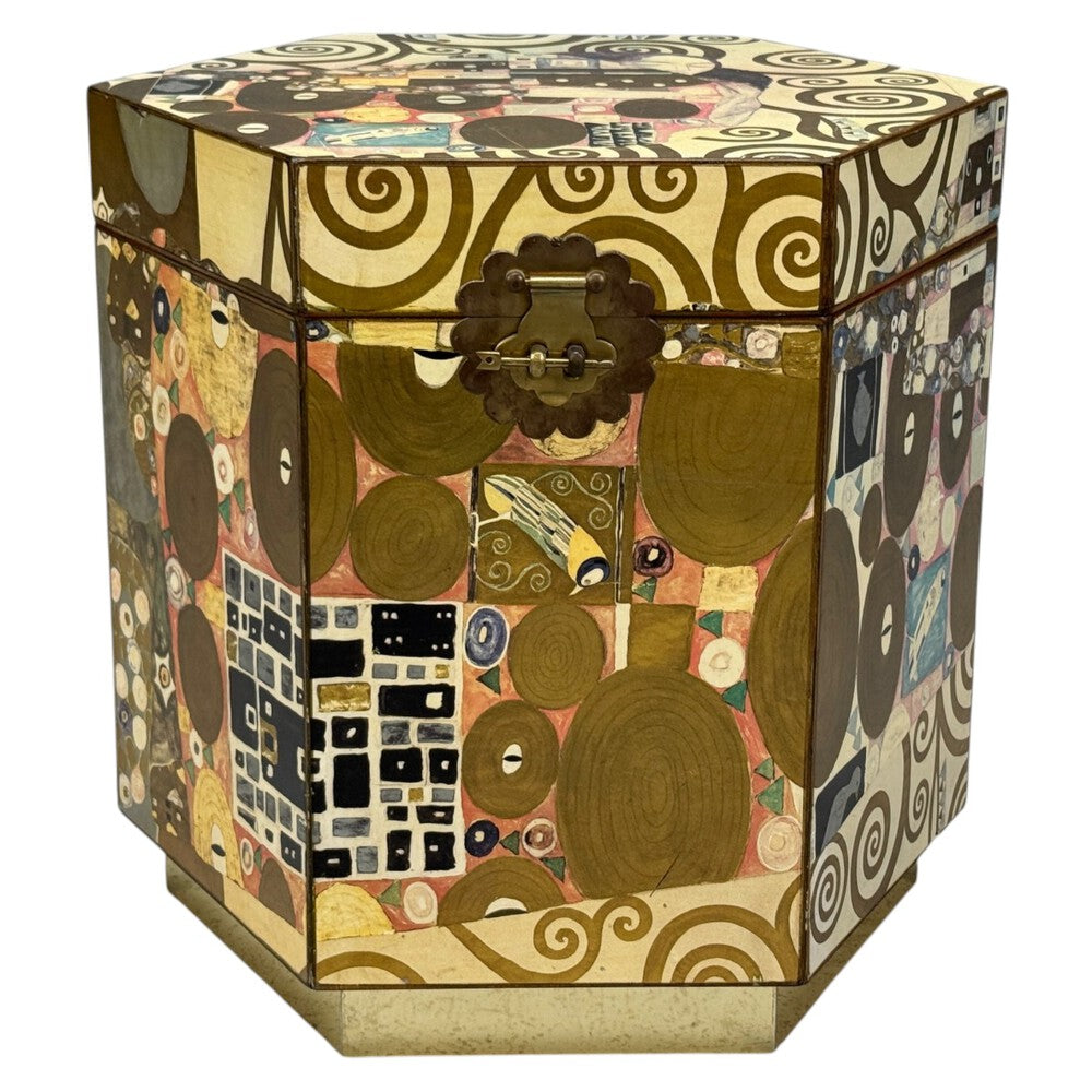 Austrian Mid-Century Modern, Gustav Klimt Style Wallpaper, Hinged Storage Box, 20th c.