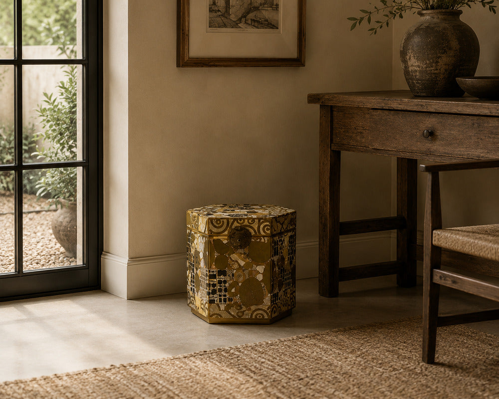 Austrian Mid-Century Modern, Gustav Klimt Style Wallpaper, Hinged Storage Box, 20th c.