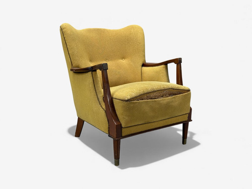 Danish Modern, Lounge Chair, Fabric, Stained Wood, Denmark, 1940s