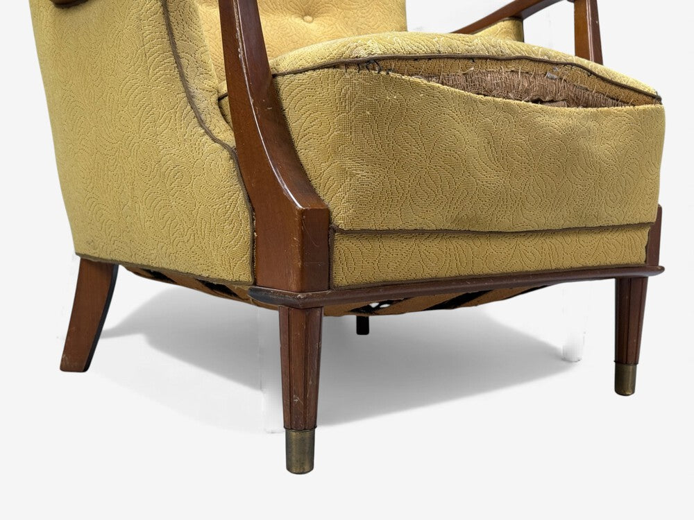 Danish Modern, Lounge Chair, Fabric, Stained Wood, Denmark, 1940s