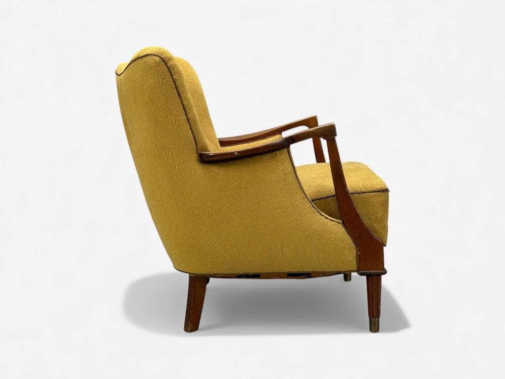 Danish Modern, Lounge Chair, Fabric, Stained Wood, Denmark, 1940s