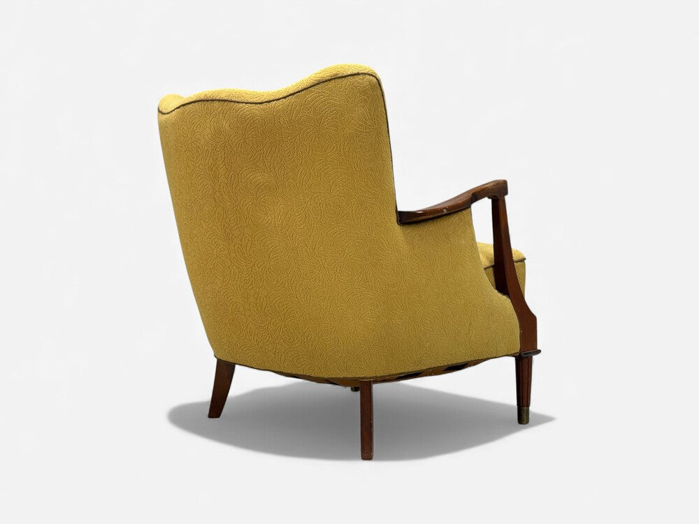Danish Modern, Lounge Chair, Fabric, Stained Wood, Denmark, 1940s