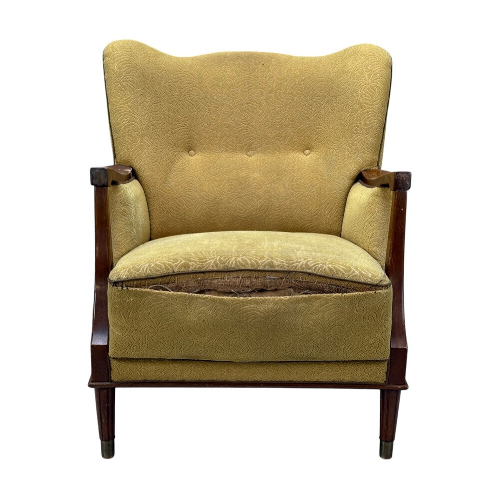 Danish Modern, Lounge Chair, Fabric, Stained Wood, Denmark, 1940s