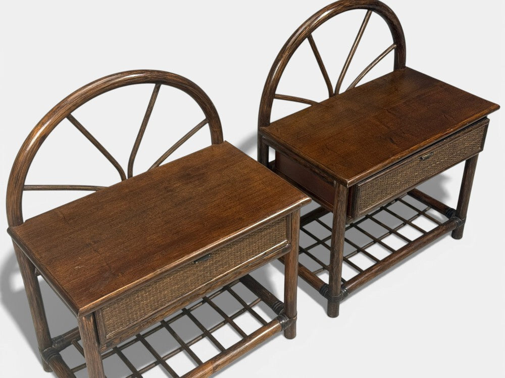 American Modern, Nightstands, Wood, Cane, USA, 1980s