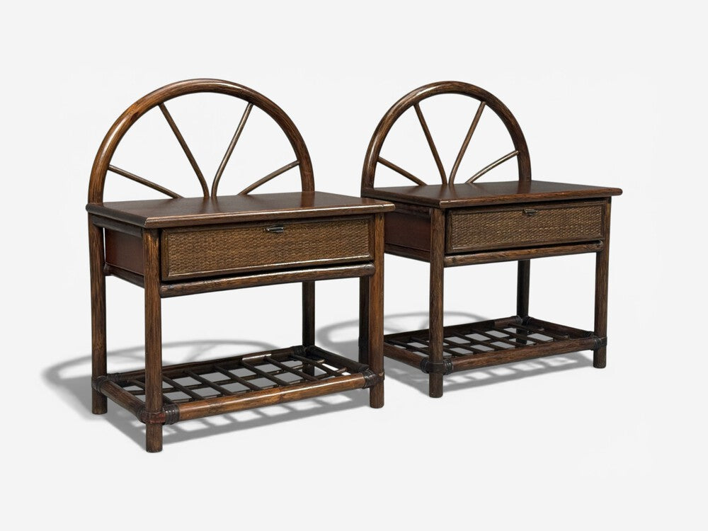 American Modern, Nightstands, Wood, Cane, USA, 1980s