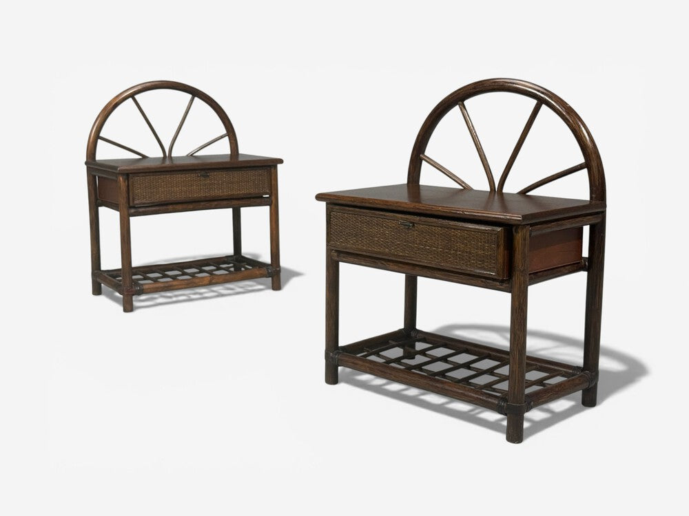 American Modern, Nightstands, Wood, Cane, USA, 1980s