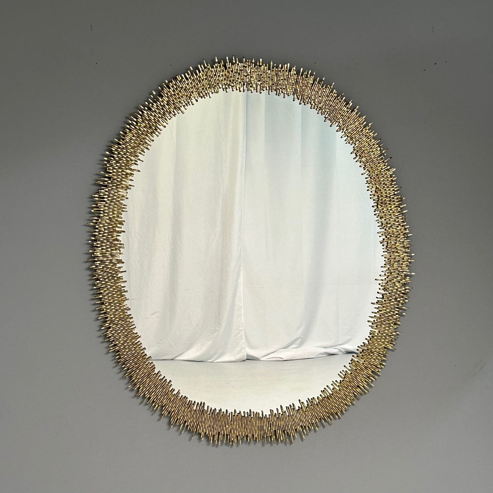 Hollywood Regency Style, Brutalist Modern, Round Wall Mirrors, Brass Star Motif