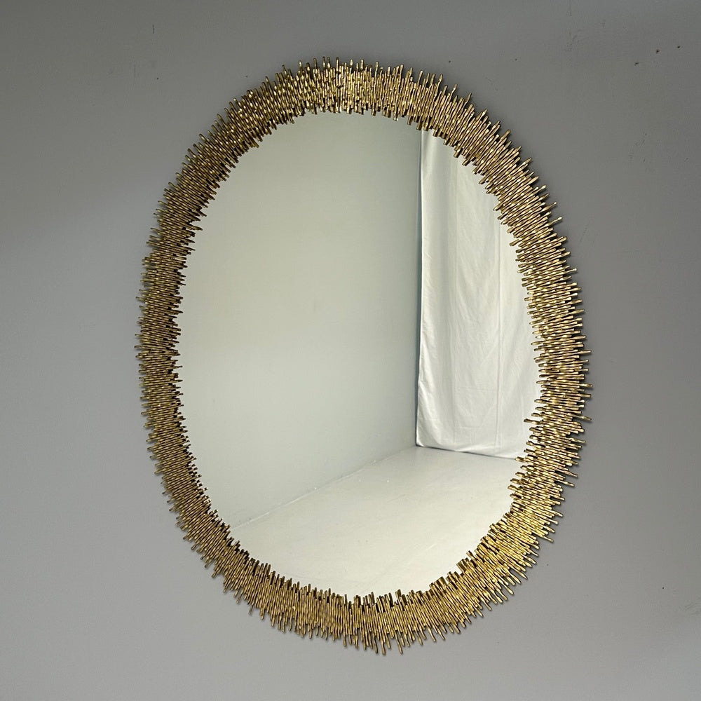Hollywood Regency Style, Brutalist Modern, Round Wall Mirrors, Brass Star Motif