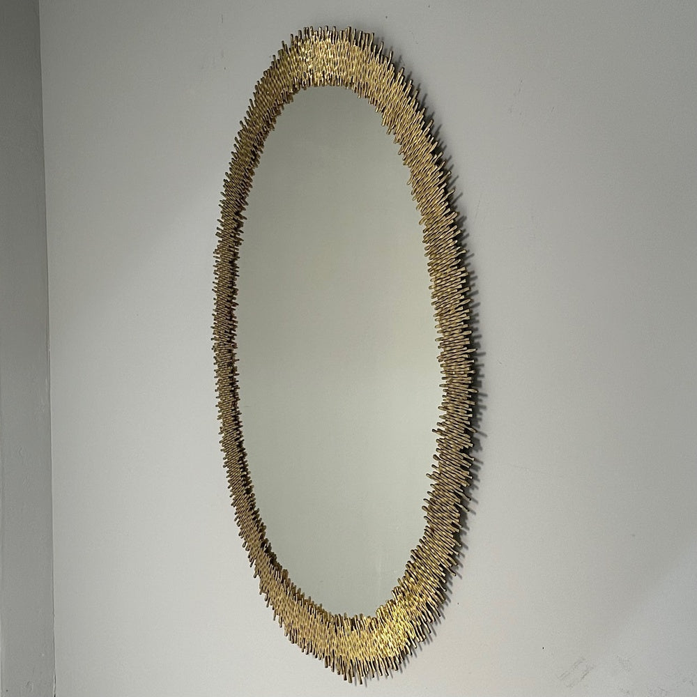 Hollywood Regency Style, Brutalist Modern, Round Wall Mirrors, Brass Star Motif