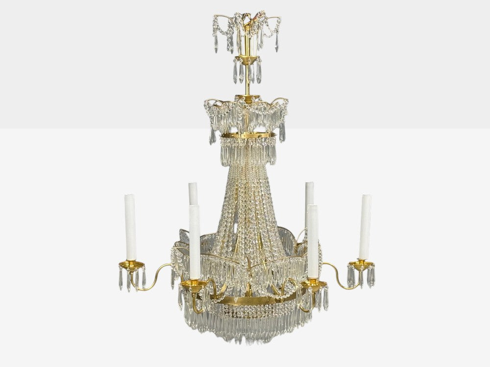 Russian Neoclassical Style, Monumental Chandeliers, Bronze, Crystal, 1960s