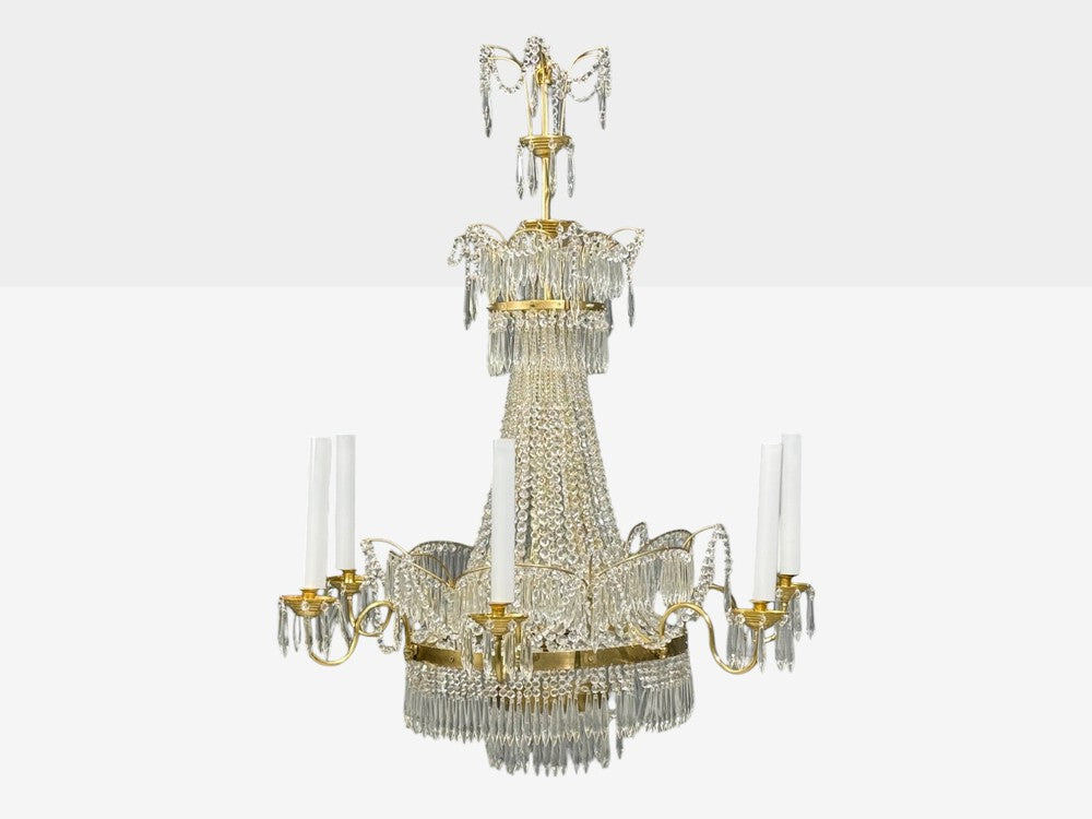 Russian Neoclassical Style, Monumental Chandeliers, Bronze, Crystal, 1960s