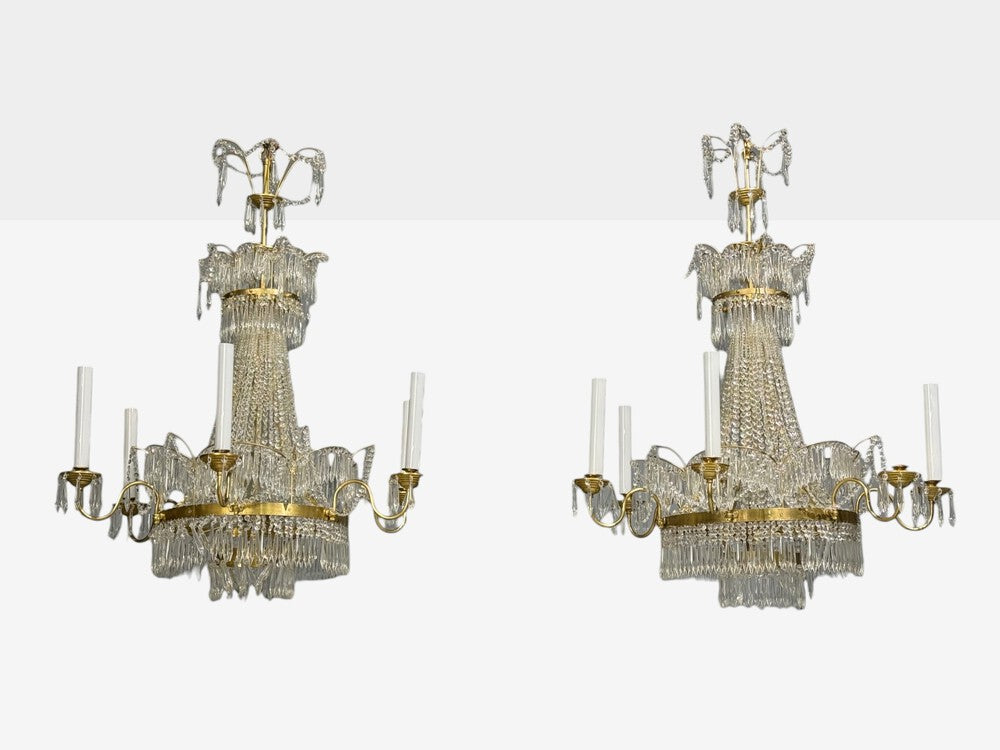 Russian Neoclassical Style, Monumental Chandeliers, Bronze, Crystal, 1960s