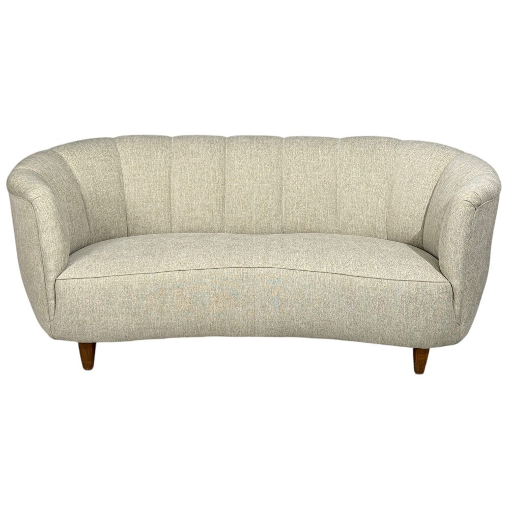 Danish Modern, Banana Sofa, Beechwood, Green Fabric, Denmark, 1940s