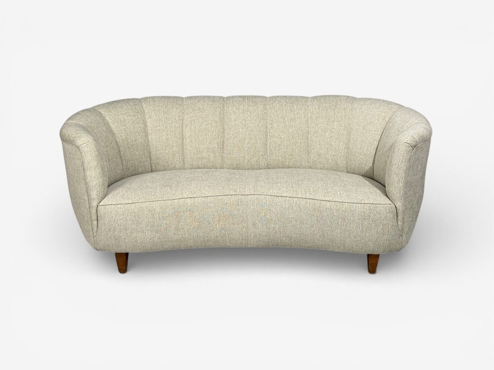 Danish Modern, Banana Sofa, Beechwood, Green Fabric, Denmark, 1940s