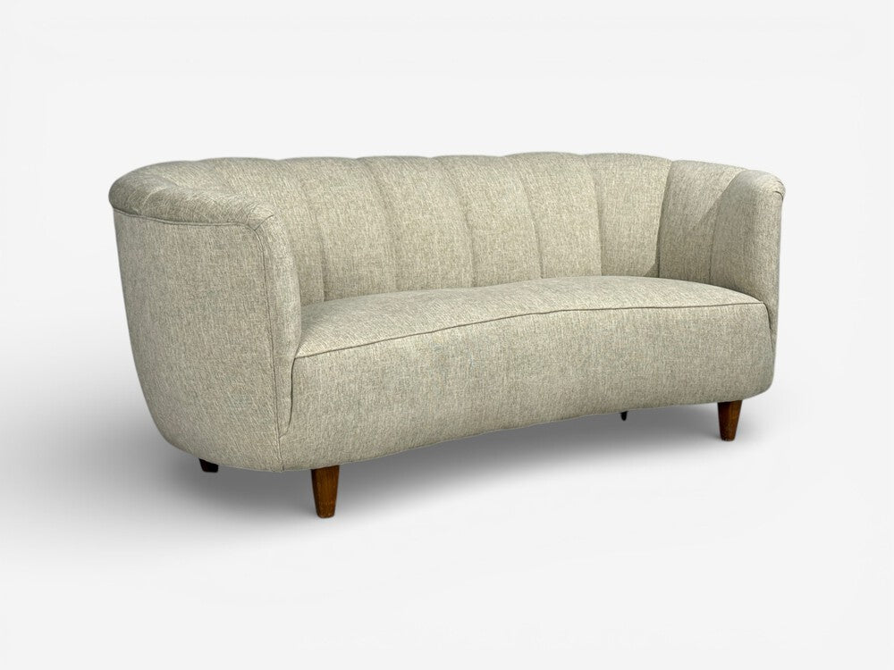 Danish Modern, Banana Sofa, Beechwood, Green Fabric, Denmark, 1940s