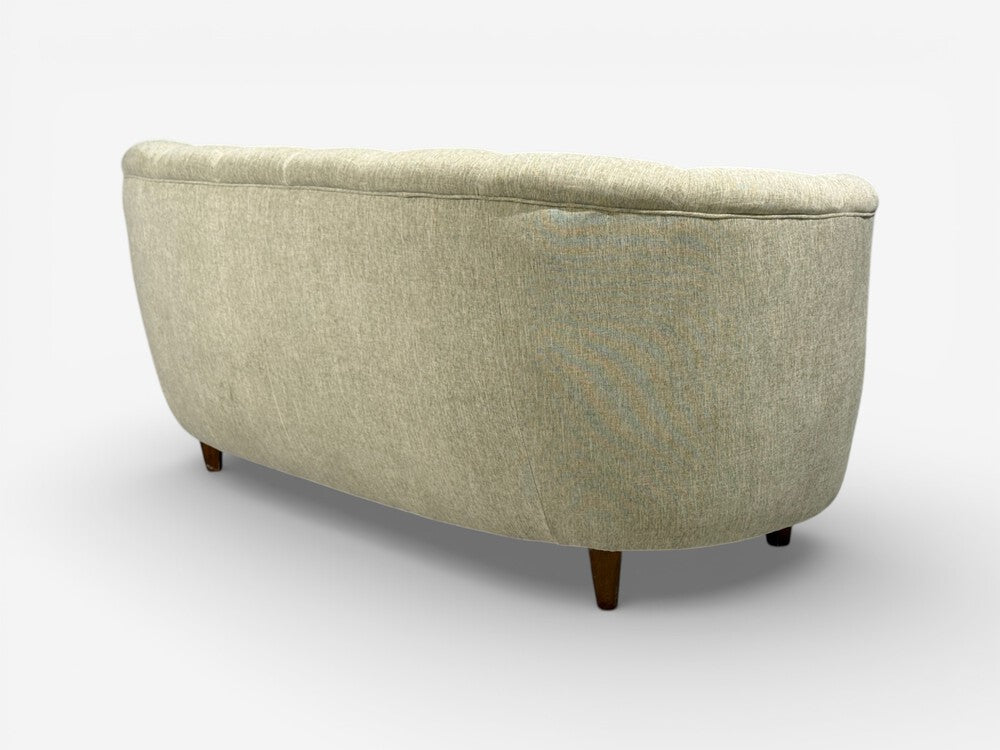Danish Modern, Banana Sofa, Beechwood, Green Fabric, Denmark, 1940s