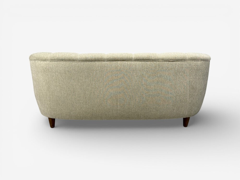 Danish Modern, Banana Sofa, Beechwood, Green Fabric, Denmark, 1940s