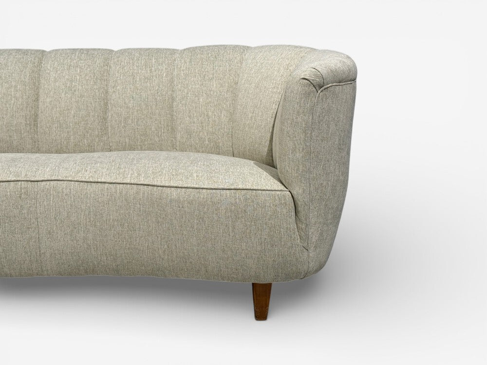 Danish Modern, Banana Sofa, Beechwood, Green Fabric, Denmark, 1940s