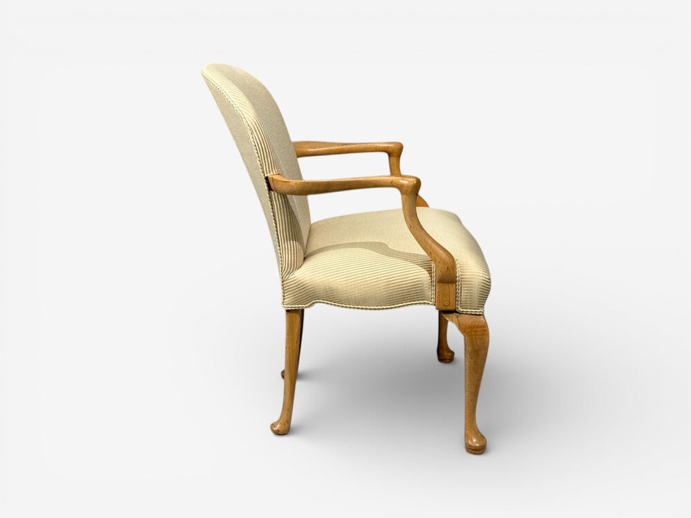 Queen Anne Style, Six Dining Chairs, Light Wood, Fabric, USA, 1940s