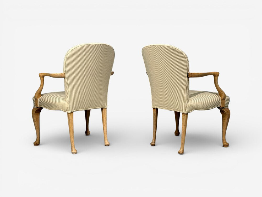 Queen Anne Style, Six Dining Chairs, Light Wood, Fabric, USA, 1940s