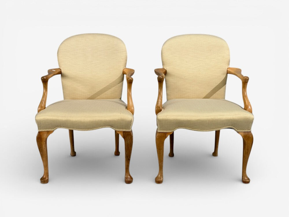 Queen Anne Style, Six Dining Chairs, Light Wood, Fabric, USA, 1940s