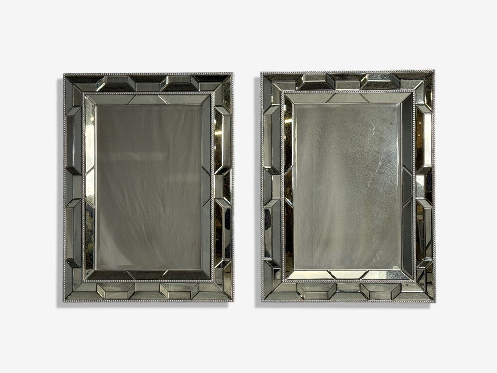 Serge Roche Style, Large Wall Mirrors, Antiqued Glass, Silver Leaf Wood